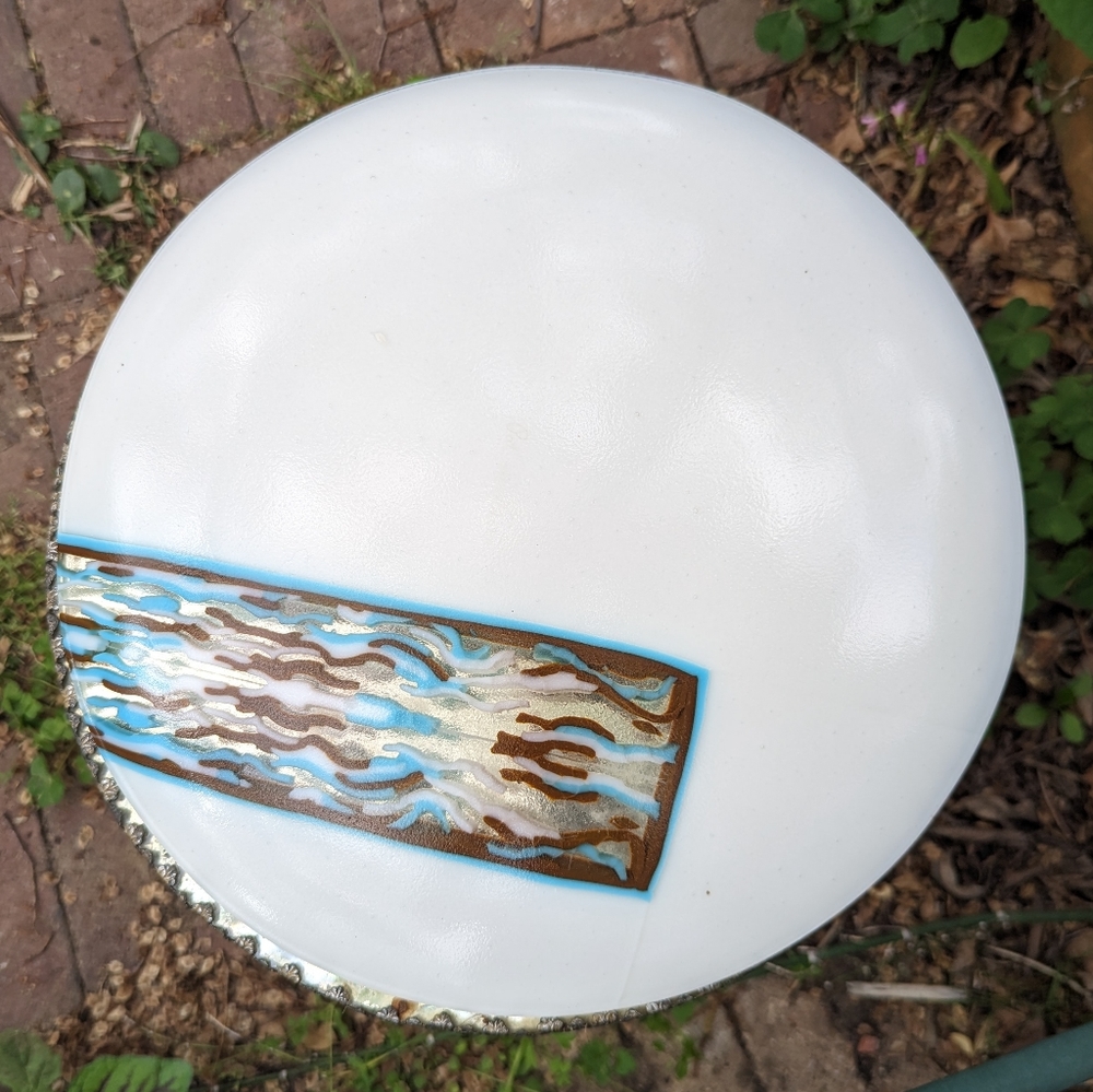 Fused Art Stained Glass Shallow Bowl Moon Abstract Modernist